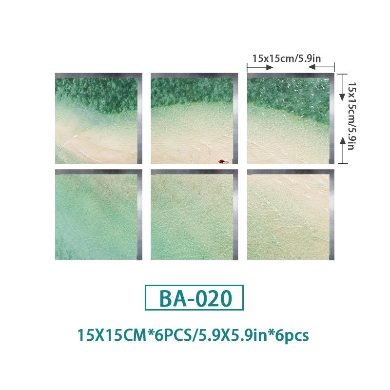 6PCS Ocean Wave Bathtub Sticker Non-slip Waterproof 3D Effect Self-adhesive Bathroom Decal PVC Removable Decorative Mural 15x15cm