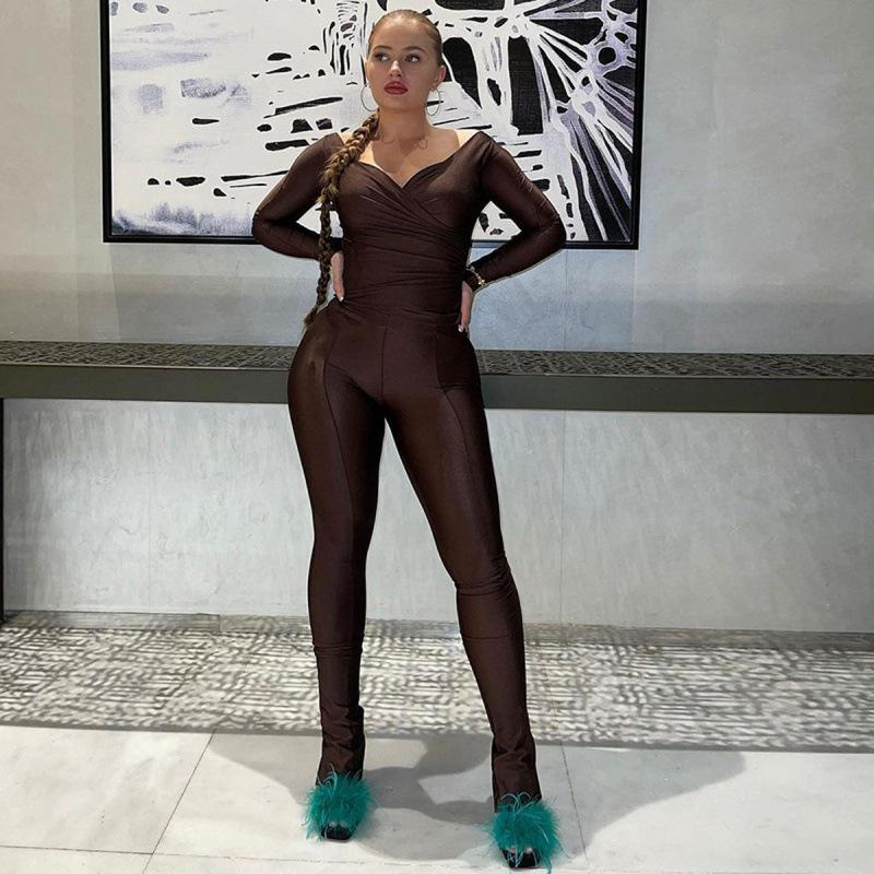 Женский повседневный спортивный костюм с открытыми плечами и высокой талией в европейском и американском стиле 2024 года