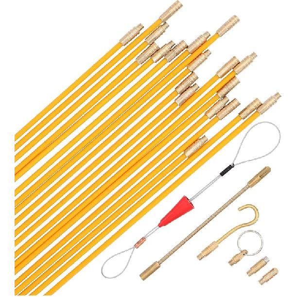 49 Feet Fiberglass Fish Tape Wire Puller Through Wall Wire Threader Fish plus Fish Cable Fastener