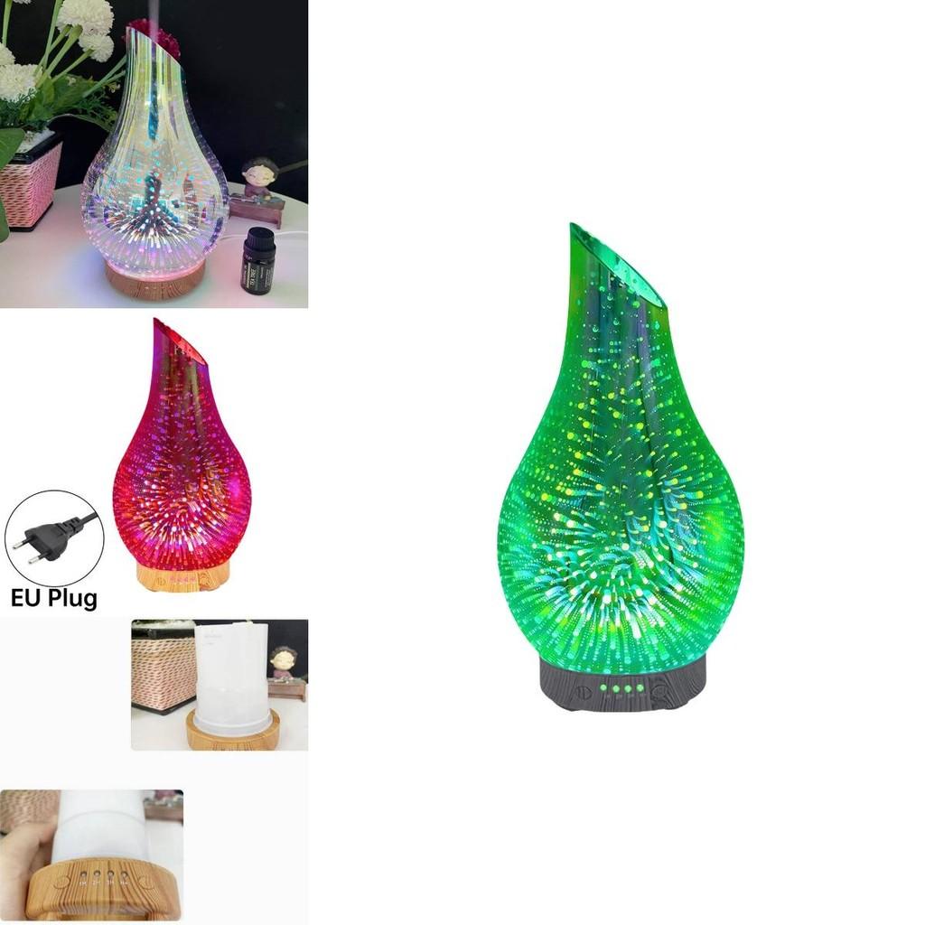 Креативный 3D Стеклянный Ультразвуковой Увлажнитель Холодного Пара с Текстурой Дерева для Дома 7 Цветов Ночник Диффузор Эфирных Масел Форма Вазы