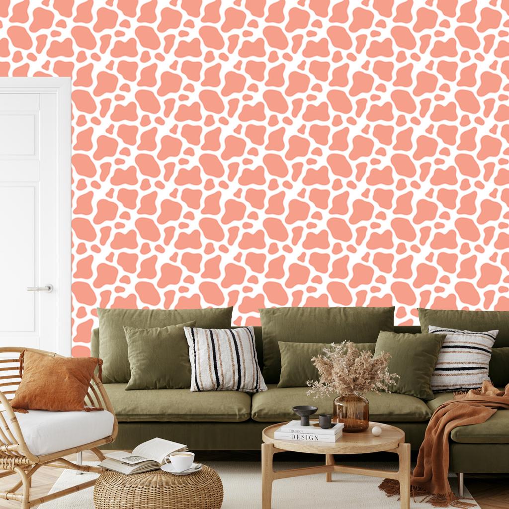 Wallpaper Cow Patches Coral and White, Fine Detail 50x1000