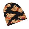 2D Flat Printing Red Tie Cute Bear Knit Hat with Subtle Fashion Details, Ideal for Adults Seeking Texture And Character In Cold-Season Daily Wear