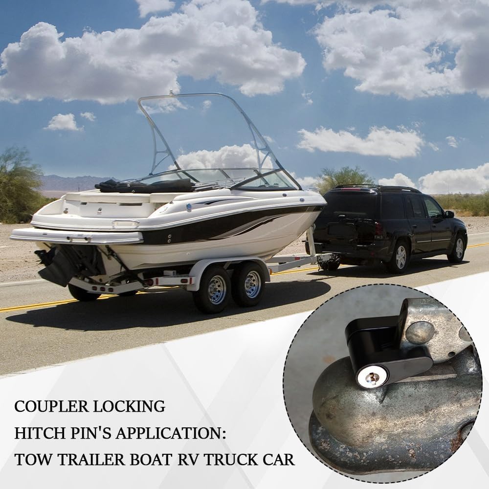 Trailer Tongue Coupler Lock, Trailer Hitch Lock, Dia 1/4 Inch, 3/4 Inch Span Black Hitch Coupler Arm Padlock with Keys, Heavy Duty Zinc Alloy Tongue