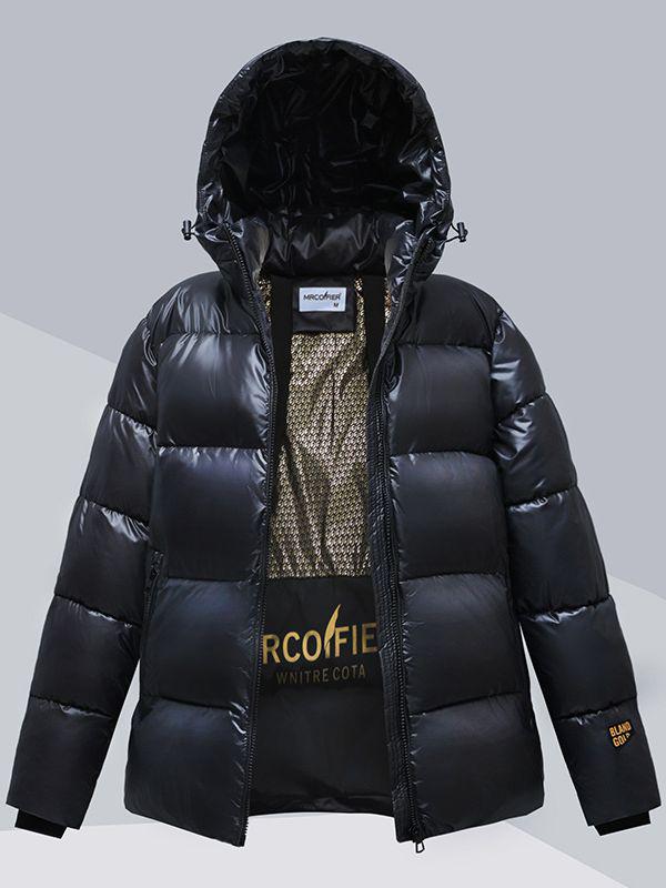 Unisex Black and Gold Hooded Down Cotton Coat: Loose, Thick, and Stylish Winter Jacket