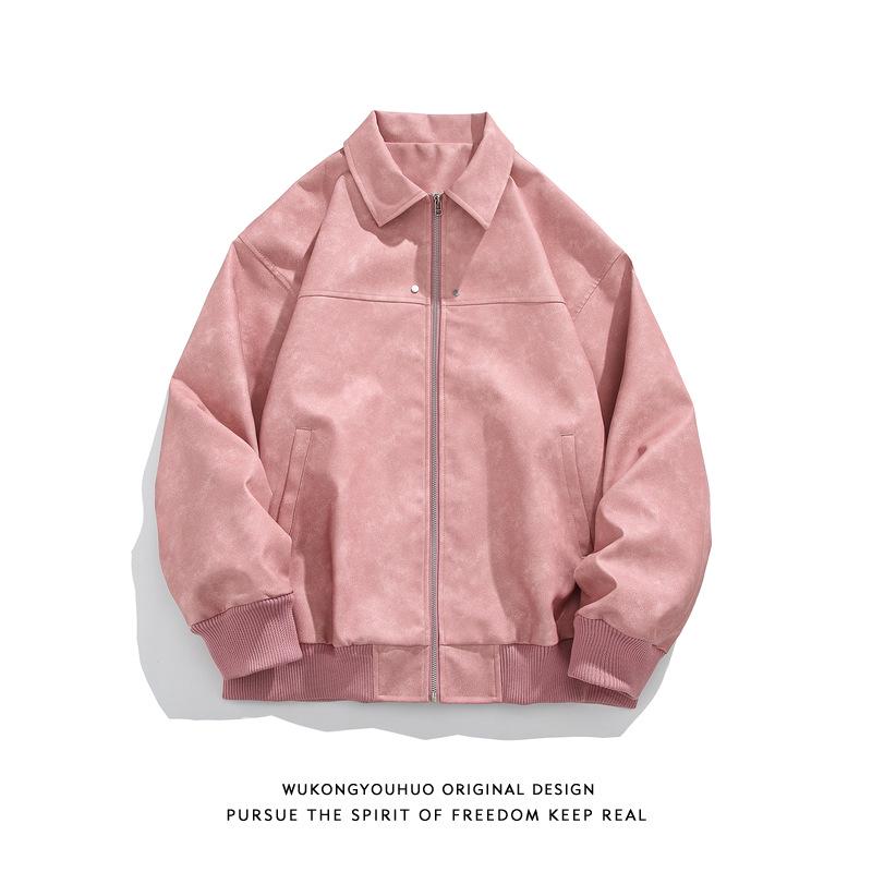 Унисекс Американская Ретро Куртка Maelard: Весенне-осеннее кожаное пальто мотоциклетного стиля с отложным воротником и заклепками.