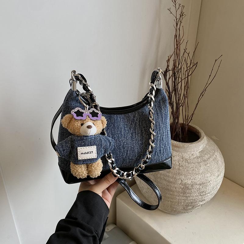 Нишевый дизайн ретро джинсовая сумка-ведро под мышкой женская новая контрастная цветная сумка через плечо мессенджер тренд