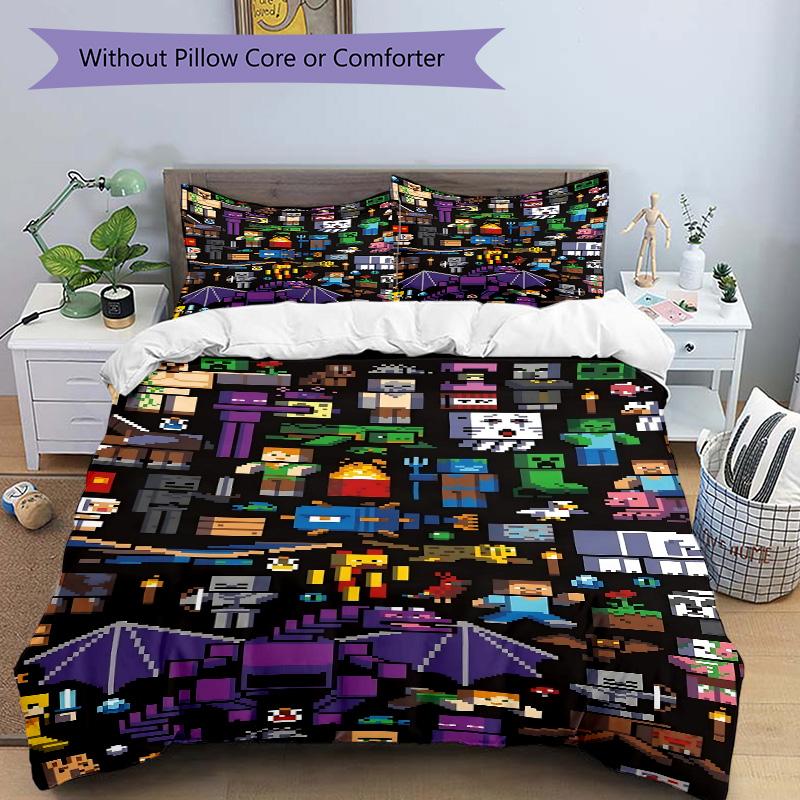 Minecraft Pixel Art Compilation Print 3Pcs Bedding Setduvet Cover With 2 Bedropillowcase Home Birthday Gift