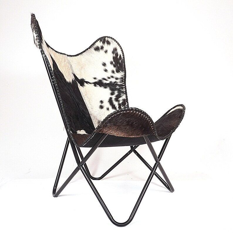 Кожаное кресло-бабочка - чехол из черно-белой коровьей кожи, складное кресло для домашнего декора, гостиной, улицы, подарок на новоселье