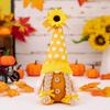 Adorable Yellow Checkered Gnome Figurine For Thanksgiving With Autumn Leaves And Sunflower Accents