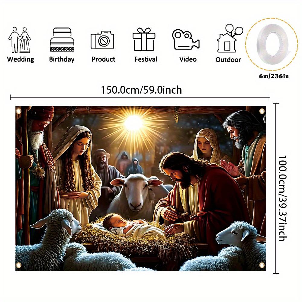 A 1-piece Christmas manger scene banner - made of polyester material suitable for hanging as a wall decorationzyc