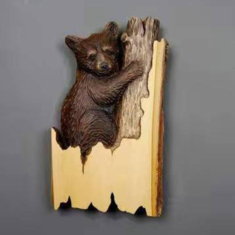 Animal Carving Handcraft Wall Hanging Sculpture Wood Raccoon Bear Deer Hand Painted Home Living Room Decoration Fast Shipping
