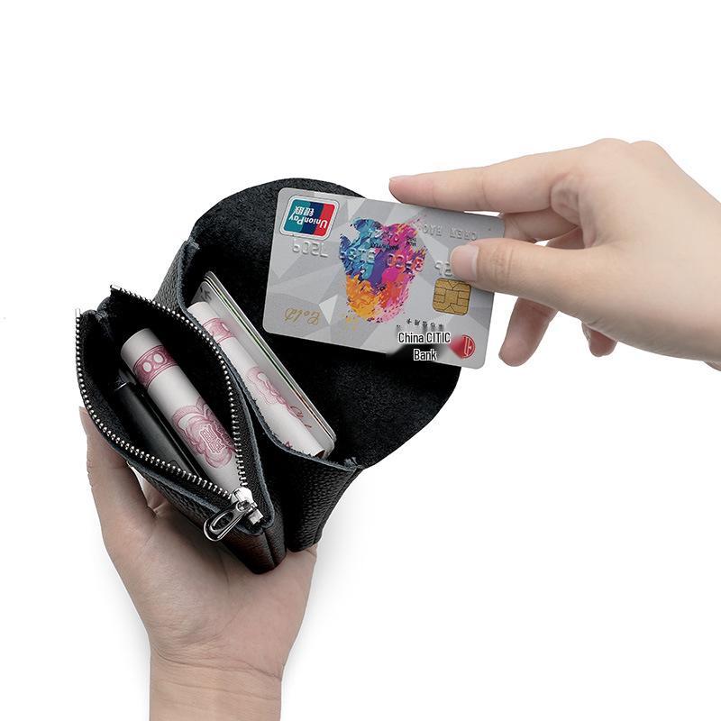 Женский маленький кошелек для монет из натуральной кожи - Обложка из коровьей кожи высшего слоя с зернистостью личи