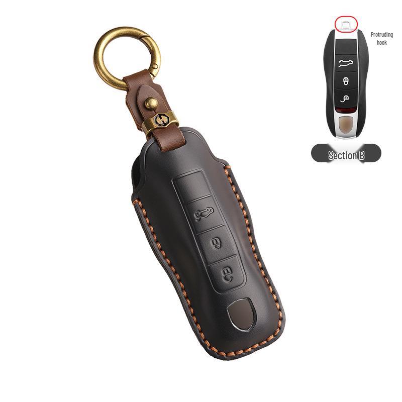 Премиальный кожаный чехол для ключей Porsche: Подходит для Panamera, Macan, Cayenne, 718, 911, Taycan