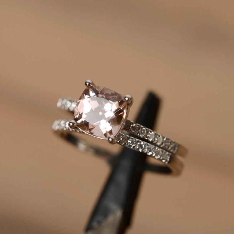 Women's 925 Sterling Silver Ring Pink Morganite Cushion Cut Gemstone For Engagement & Anniversary Wear Statement Band