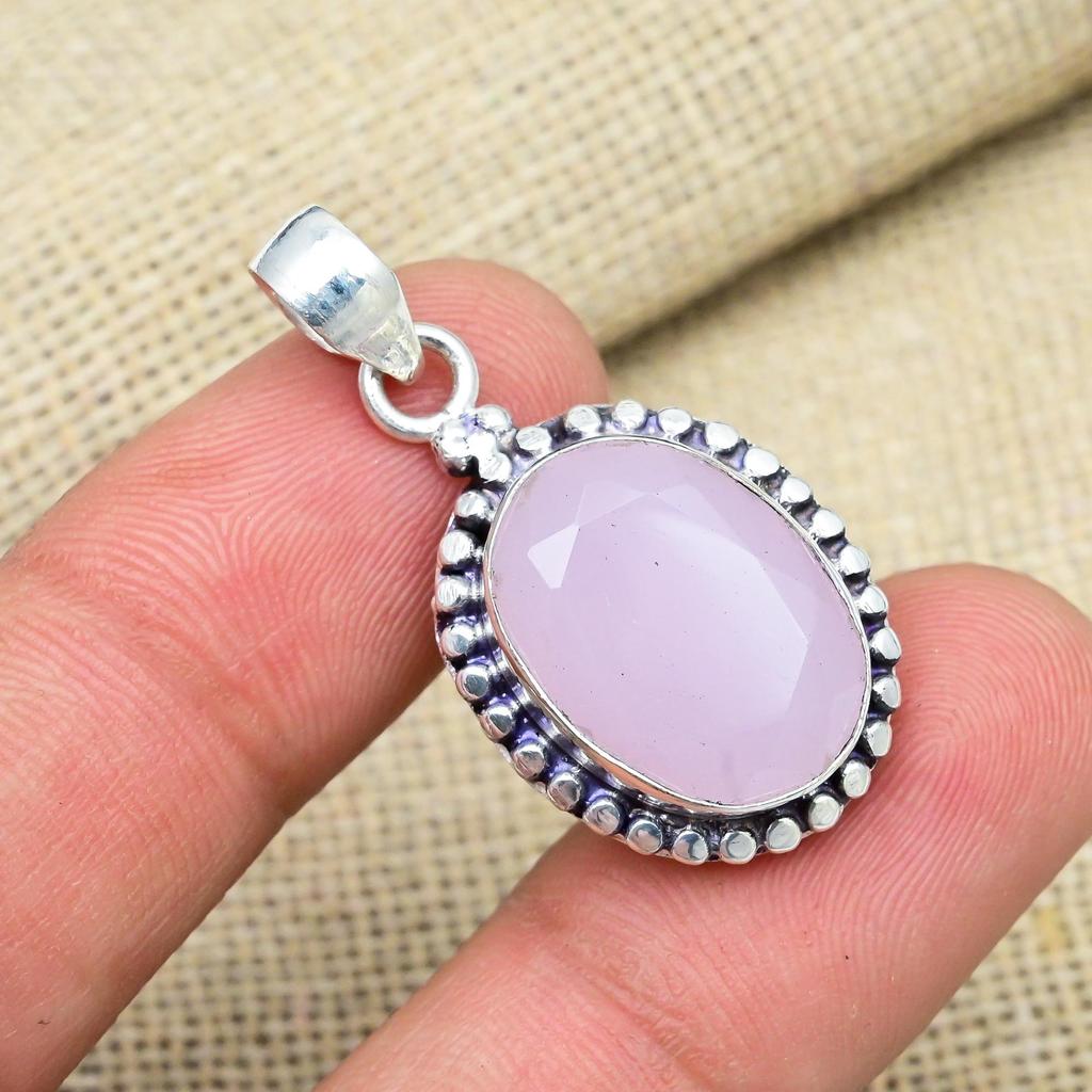Pink Chalcedony Gemstone Handmade 925 Sterling Silver Jewelry Charming Pendant Gift For Her