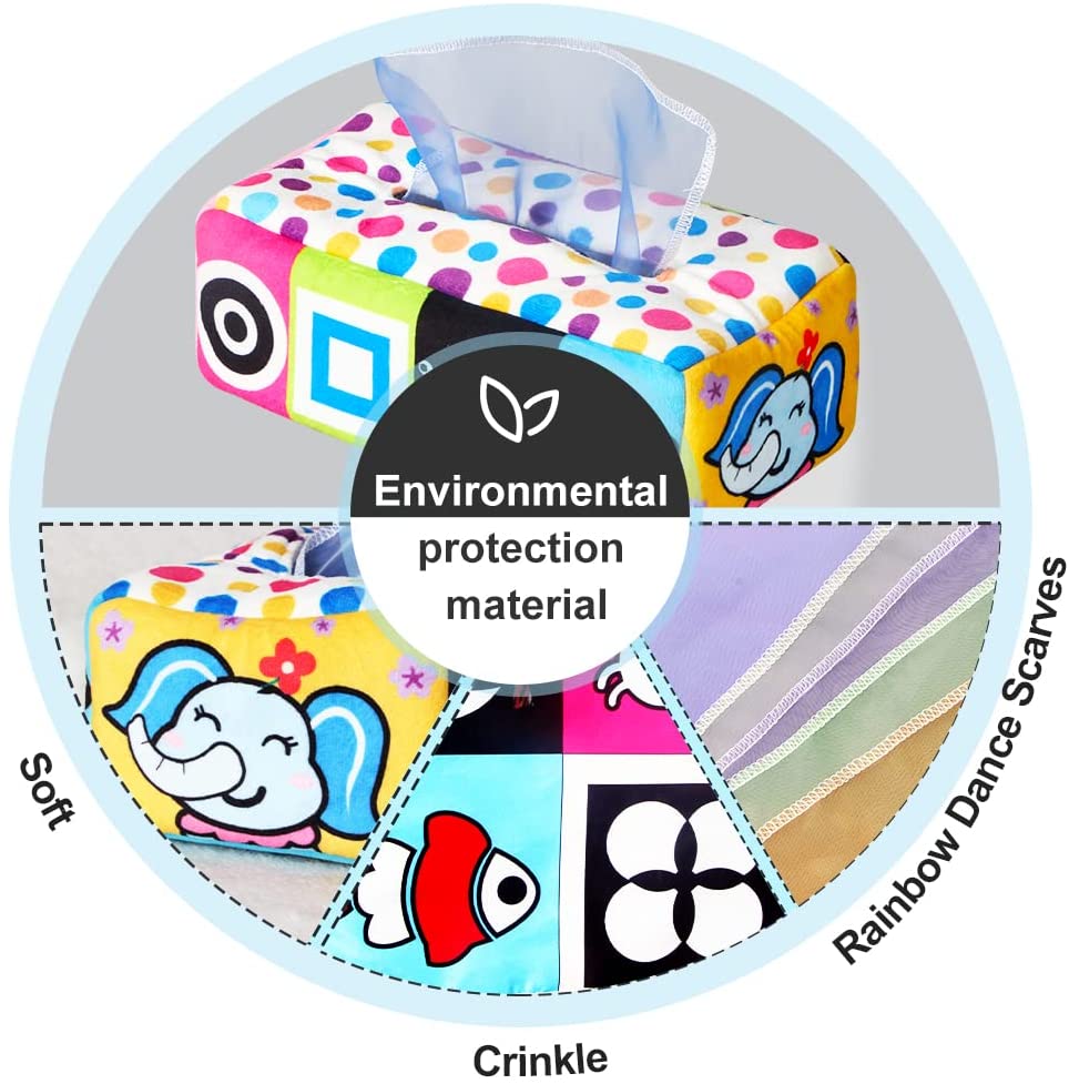 Волшебная коробка для салфеток, детская игрушка, мягкие сенсорные игрушки Монтессори для детей 0-6-12 месяцев, высококонтрастные детские игрушки для новорожденных, малышей, подарок для младенцев