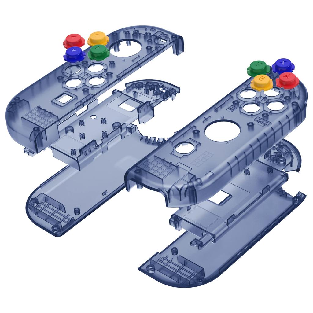 Прозрачный сменный корпус eXtremeRate для корпуса ручного контроллера, совместимый с Switch Joycon и Switch OLED, поставляется с 8 цветными самодельными элементами