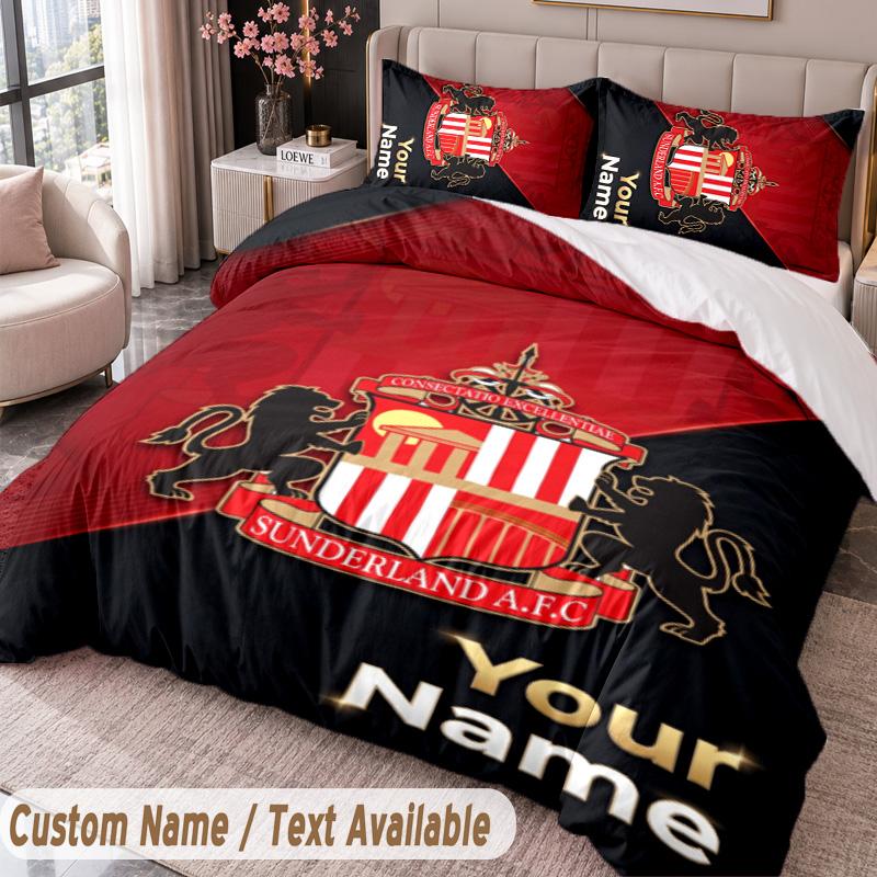 Sunderland FC Printed Bedding Set Custom Name Text 1 Duvet Cover 2 Pillowcases For Bedroom