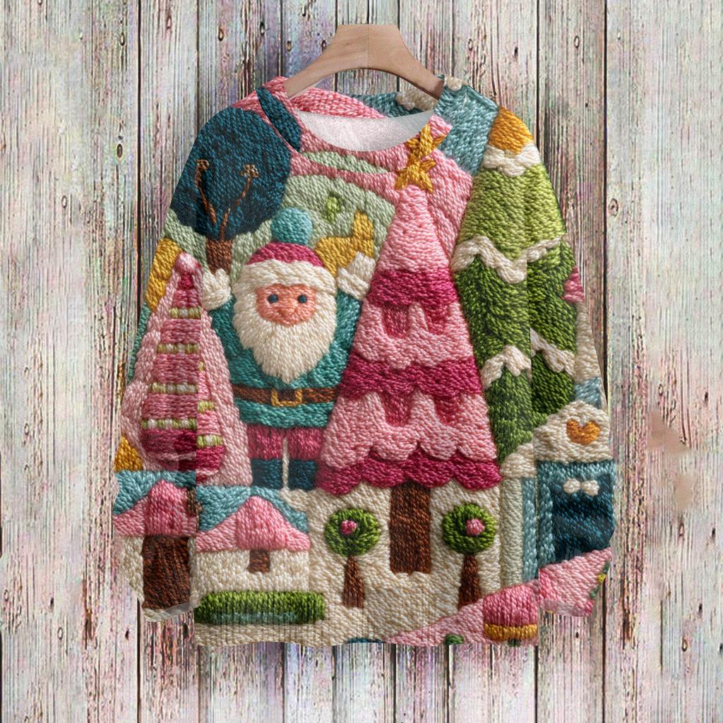 Рождественские толстовки для женщин Вязаный свитер Милая рубашка Осенний свитер с круглым вырезом Топы