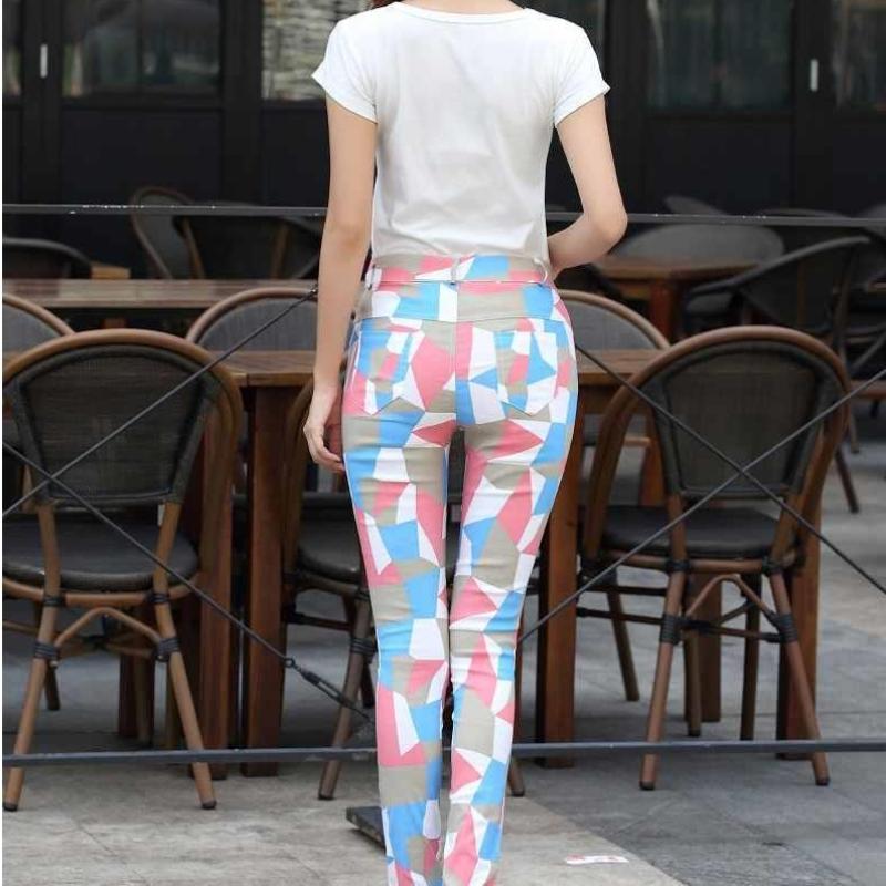 Outer Wear Color Viscose Fiber Leggings Stretch Printed Tapered Straight-Leg Pants