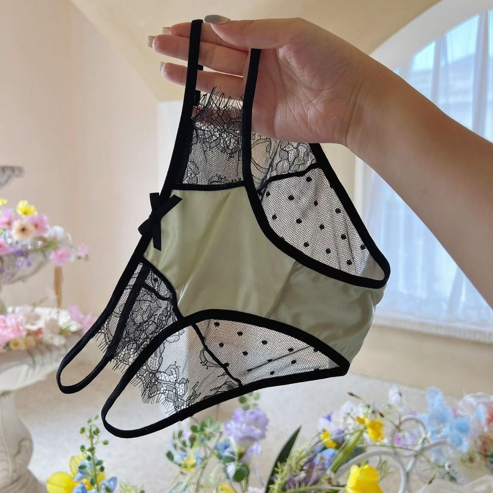 Underpants Low Waist Underwear for Women Mesh Bow Sweet Lace Panties Transparent Hollow Satin Silk Briefs Girl