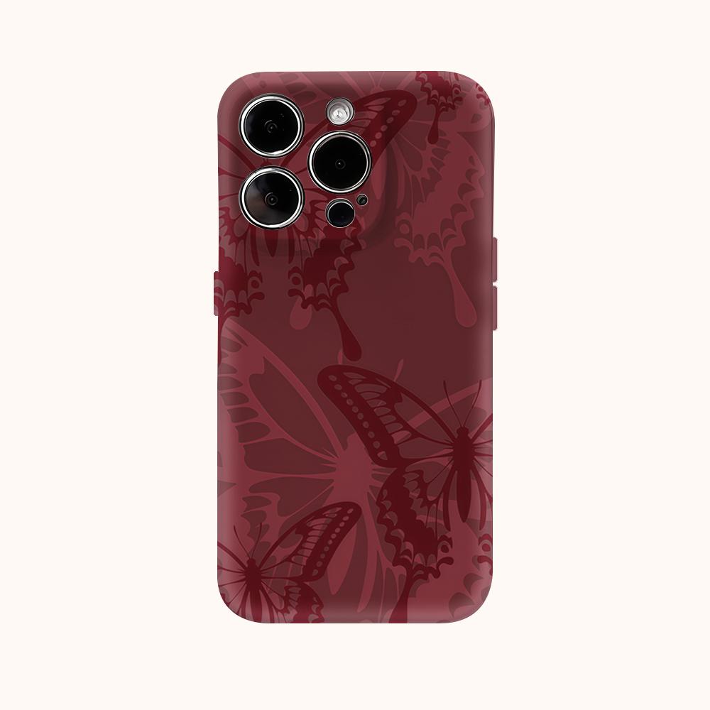 Чехол для телефона цвета винного красного с изображением бабочки для iPhone 16 15 14 13 12 11 X XS XR XSMAX 7 8 Pro Max Plus Двухслойная задняя крышка