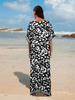 EDOLYNSA Plus Size Boho Black White Leopard Print Kaftan Beachwear Swimsuit Coverup For Women 2024 Summer Beach Dress Loose Caftan House Dresses Q1609