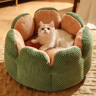 Новое гнездо для домашних животных в форме лепестка кактуса, большое пространство, мягкий теплый коврик для сна для кошек и собак