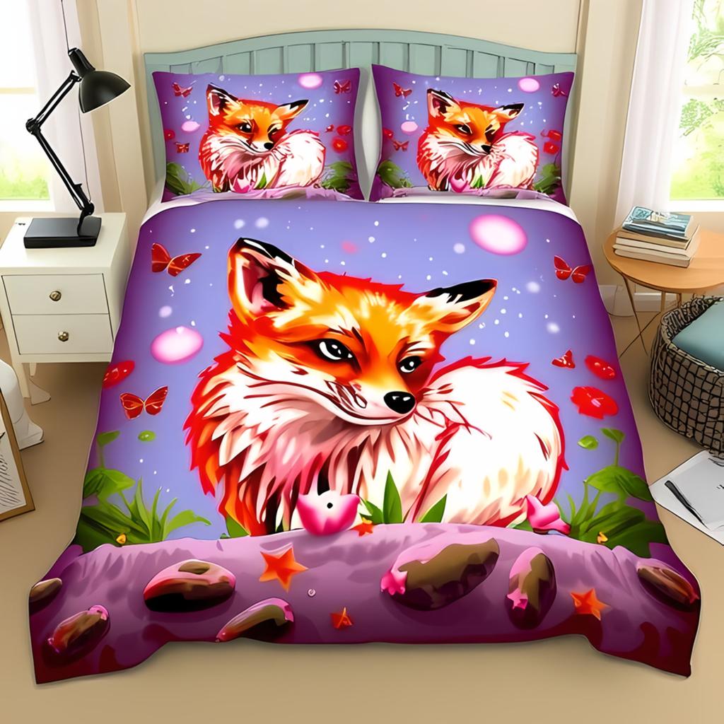 Fox Printed Duvet Cover Quilt Cover Bedding Set Comforter Covers For Childrens Kids And Adults Warm Soft Comfortable Breathable