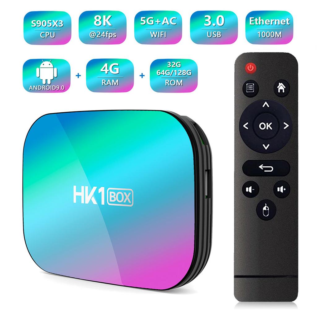HK1 Box Amlogic S905X3 Smart TV Box Android 9,0 4 ГБ 32 ГБ 64 ГБ 128 ГБ двойной Wi-Fi BT4.0 8K AV1 медиаплеер TVBOX 1000M телеприставка HK1BOX