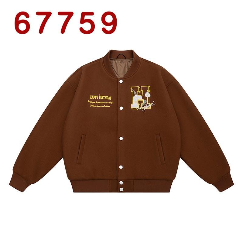 Mens Oversized Wool Blend Bomber Jacket With Embroidery - Casual Fall Streetwear Loose Fit Stand Collar Ribbed Hem