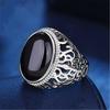 Men's Black Agate Chalcedony Diamond Ring - Hollow Pattern, Simple & Fashionable Open Design