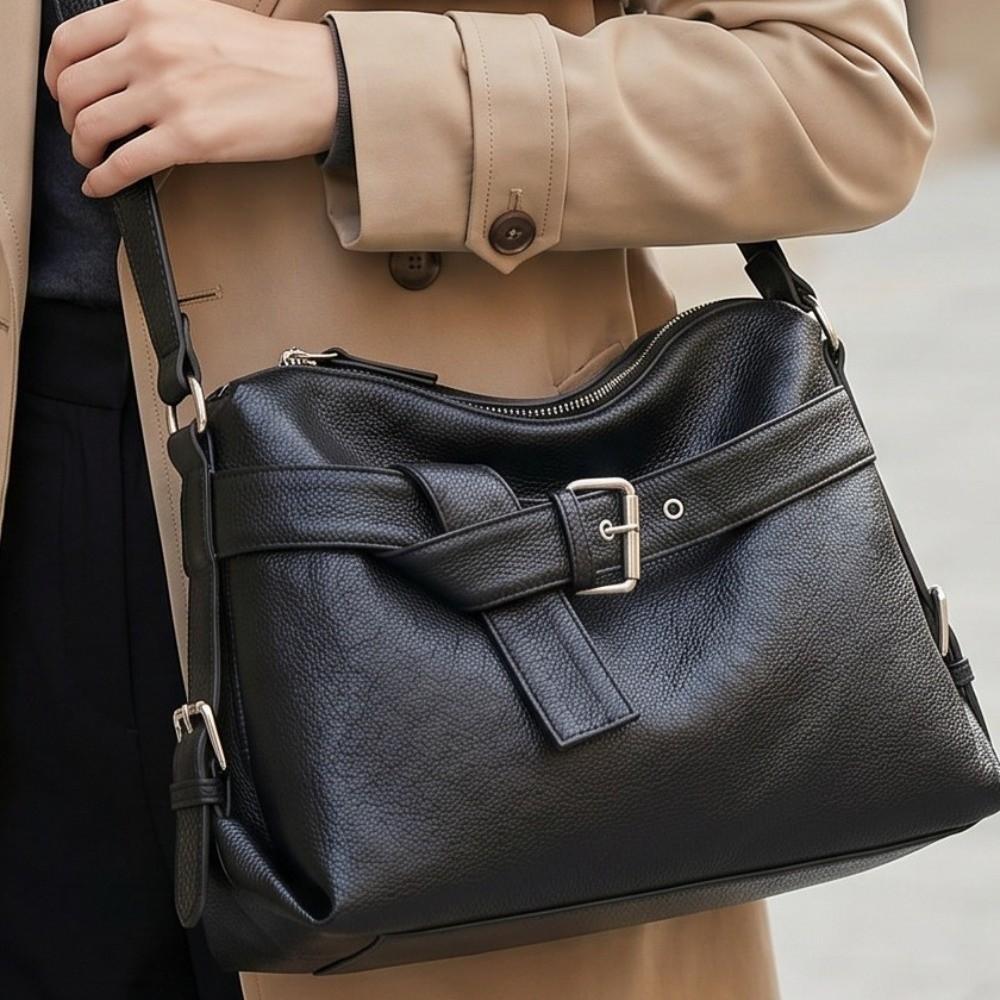 Large Capacity Motorcycle Shoulder Bag Soft Underarm Bag Leather Tote Bag Casual Commuting