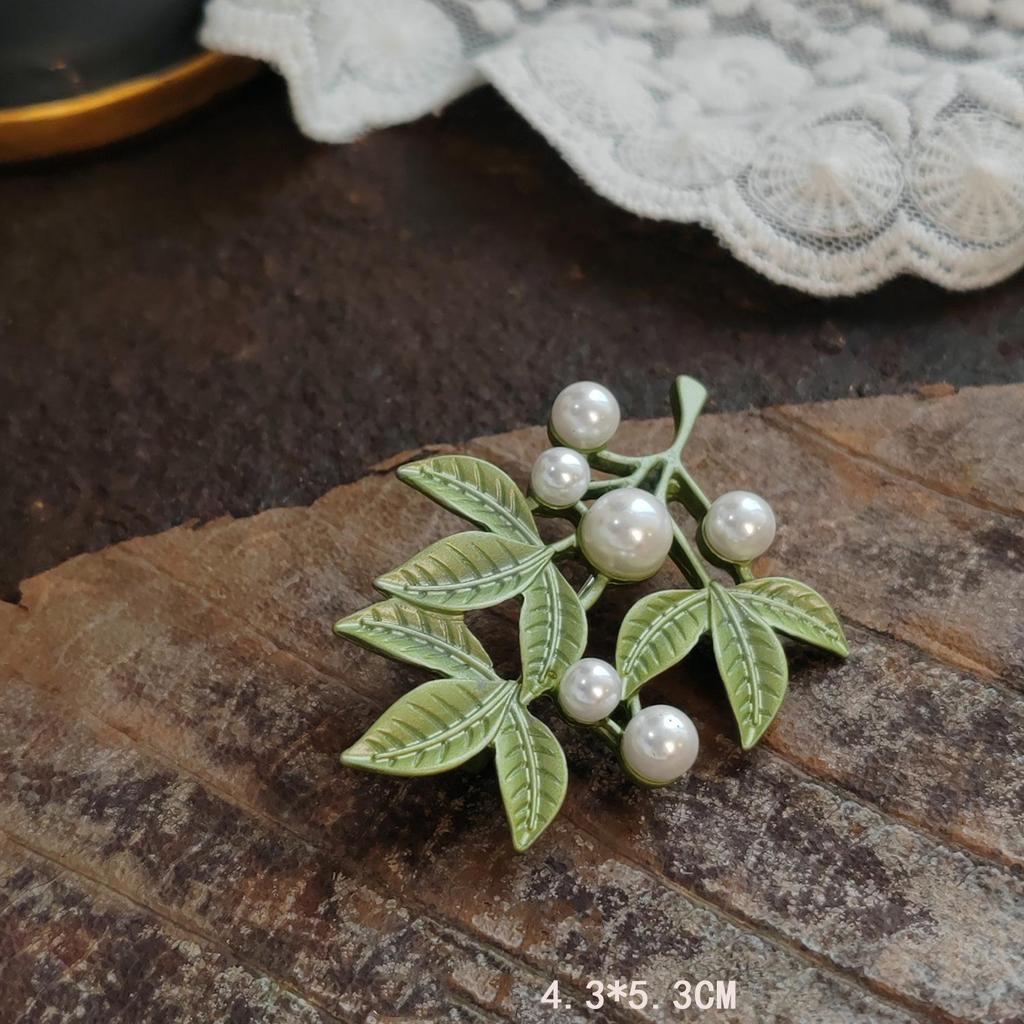 Vintage Lily of the Valley Pendant Brooch with Handmade Enamel Leaves Corsage Pin.