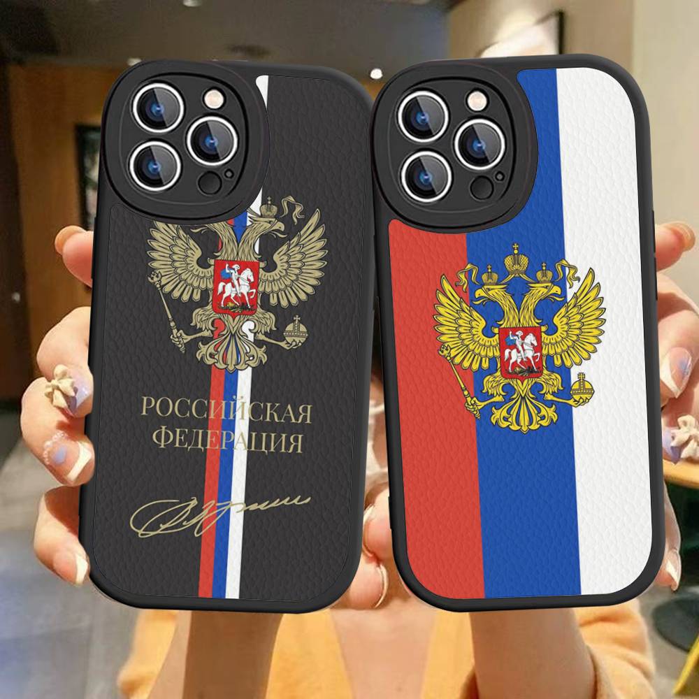 Russia Russian Flags Poccnr Emblem Phone Case For IPhone 16 15 14 13 12 11 Pro Max Plus 16E Soft Leather Cover
