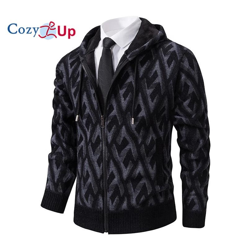Cozy Up Мужской свитер с капюшоном, тонкий жаккардовый толстый жакет