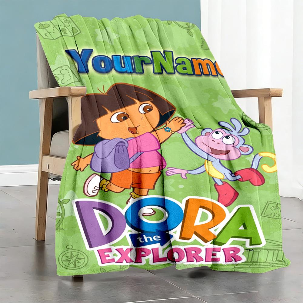 Dora Explorer Customize Text Blanket Gift Personalized Blanket Soft Warm Cozy Throw For Picnics Bed Bedding Office Chair Four Seasons Multipurpose