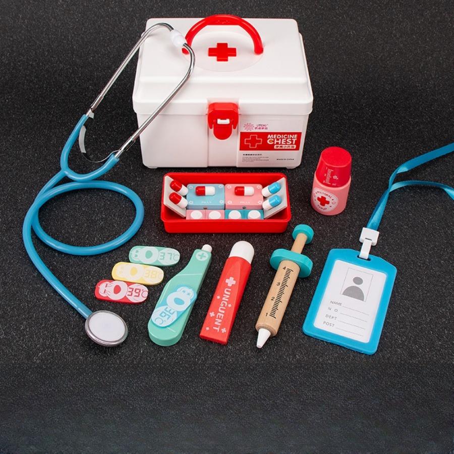Деревянная аптечка, медицинский набор доктора, интерактивная ролевая игра для детей и родителей, медсестра, детская игрушка для аускультации