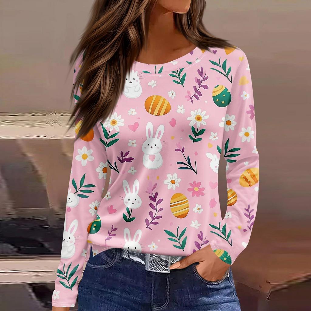 Женская модная повседневная свободная футболка с принтом и круглым вырезом с разрезом и длинным рукавом, женский топ