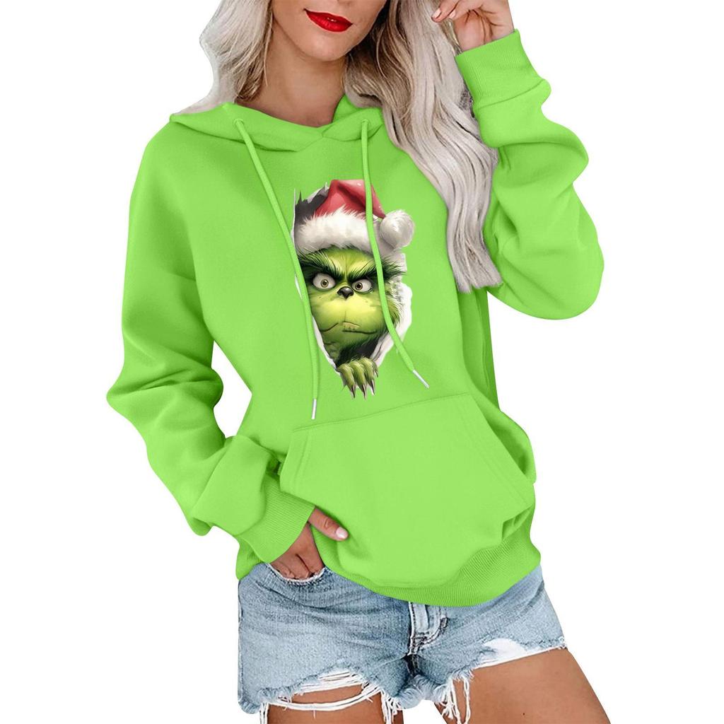 Women's Casual Comfortable Neck Hooded Long Sleeve Christmas Print Warm Sweatshirt