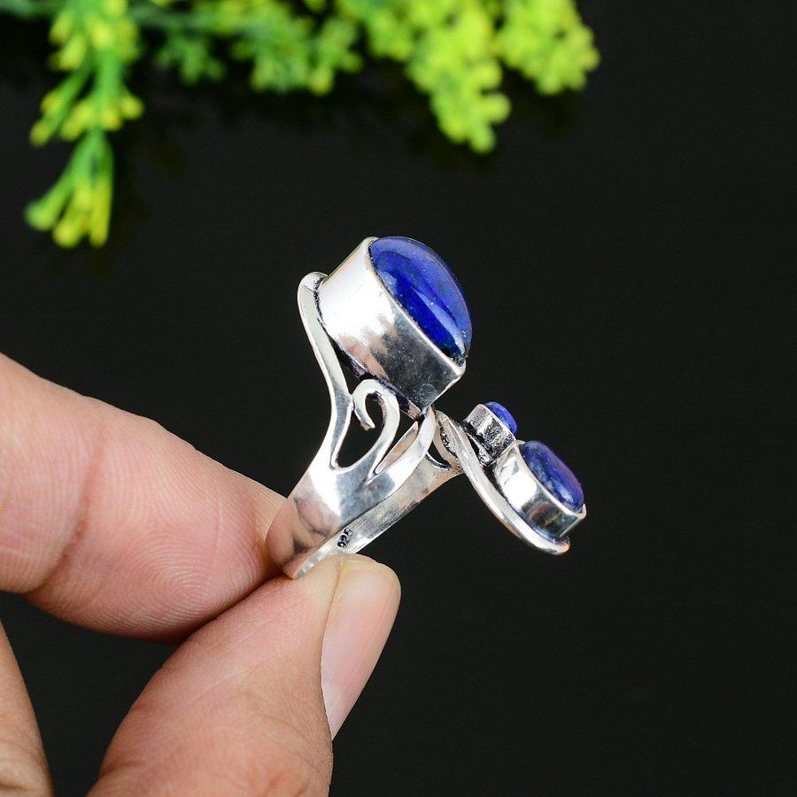 Natural Lapis Lazuli Gemstone Handmade 925 Sterling Silver Ring Size 9 M8a97