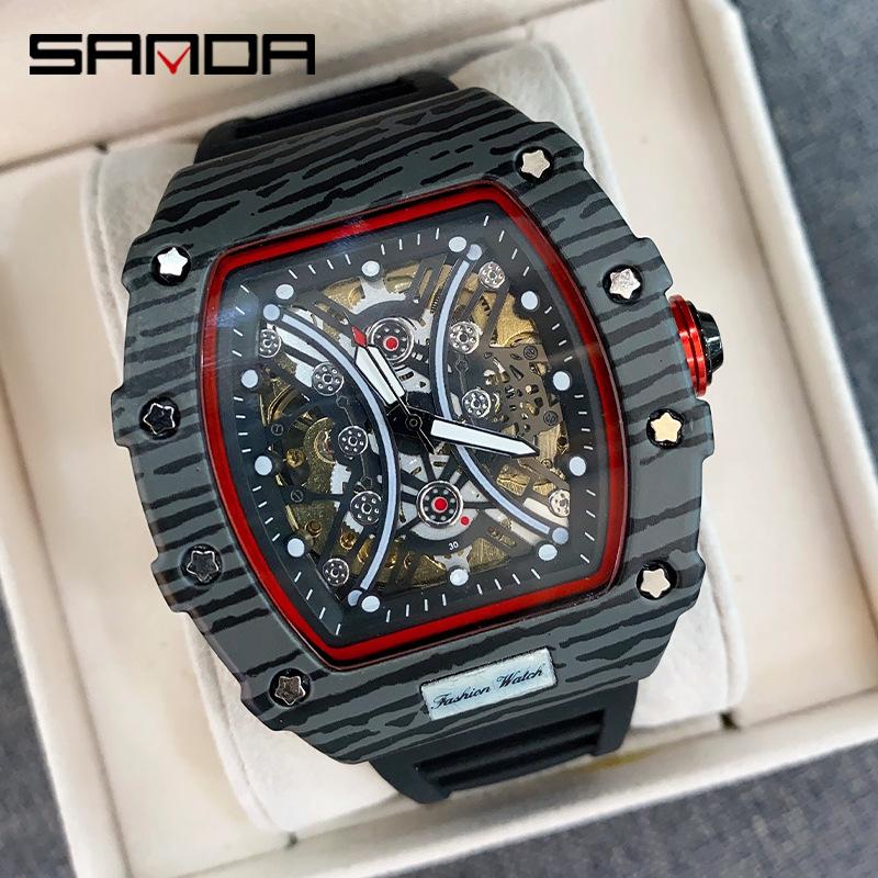 SANDA квадратные кварцевые модные мужские часы для отдыха, крутые, полностью автоматические механические наручные часы