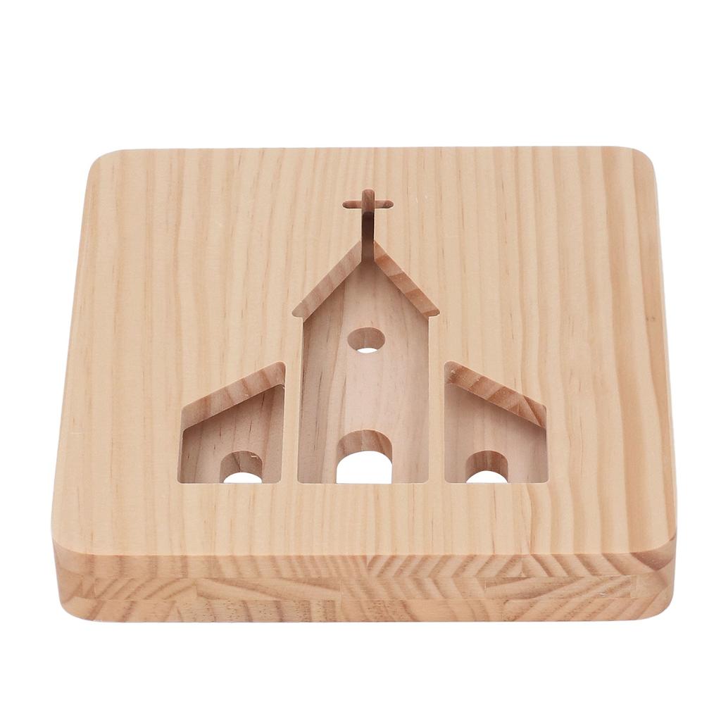 LED Night Light Christian Church Pattern Hollow Out 3D Wooden Lamp USB Interface Pine Wooden Night
