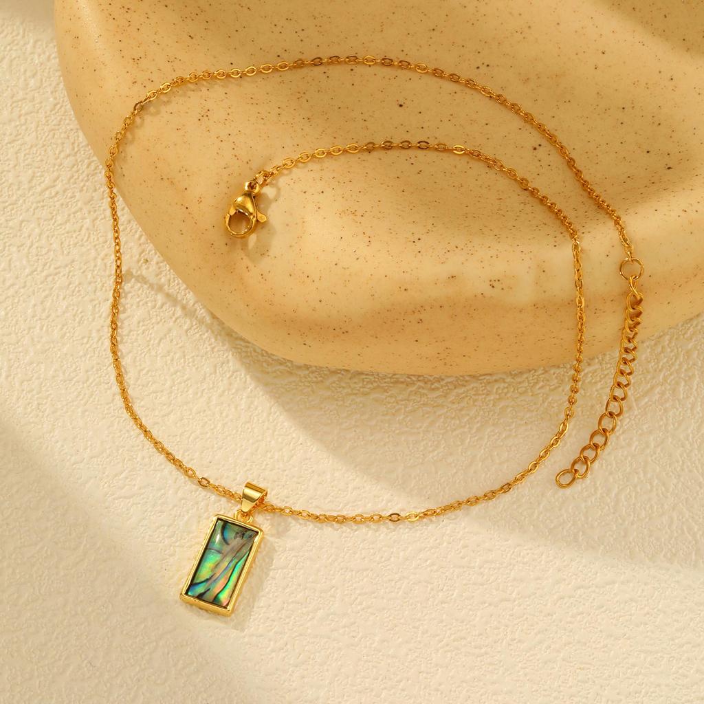 Minimalist Square Shell Pendant Necklace for Women, Copper 14K Gold Plated Geometric Pendant, Elegant Aesthetic Jewelry Gift