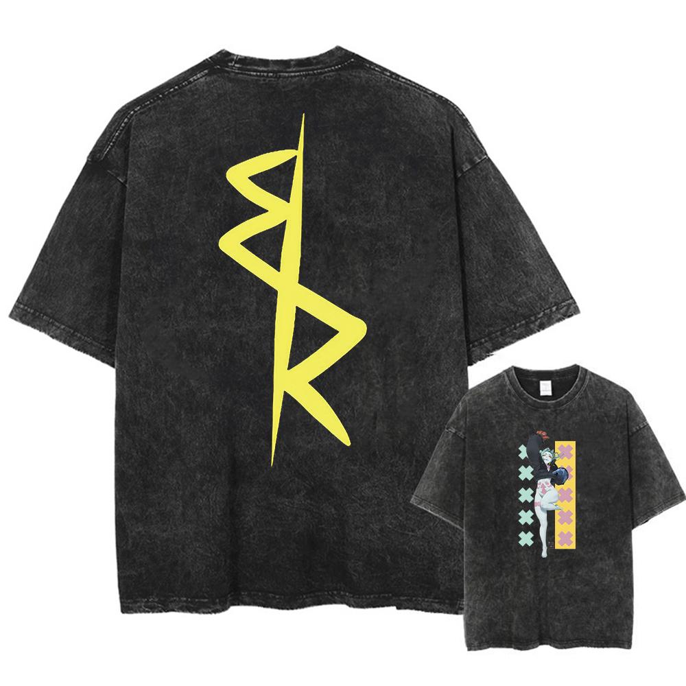 Футболки в стиле аниме Cyberpunk Acid, повседневные винтажные стираные футболки с коротким рукавом, манга, готика, уличные топы, унисекс, лето