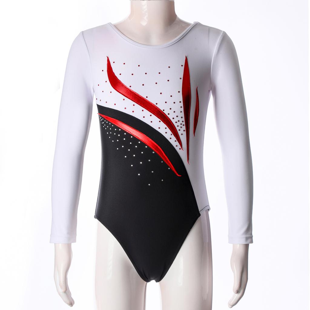 Children Girls Stylish Leotards Round Neckline Shiny Rhinestone Jumpsuit Gymnastics Skating Bodysuit