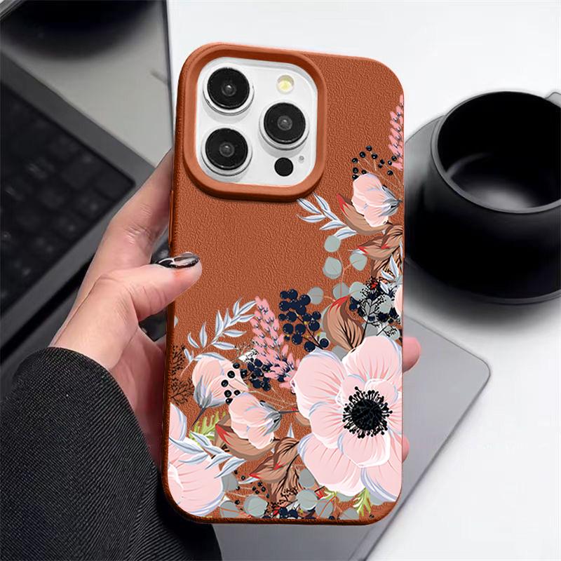 Роскошный чехол для телефона с матовой кожей и цветочным узором для iPhone 16 Pro Max 15 Pro 14 13 12 11, тонкий противоударный мягкий бампер из ТПУ