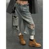Vintage Blue Ripped Short Jeans Women Oversized Distressed Jorts Y2k Grunge Baggy Boyfriend Denim Shorts Wide Streetwear