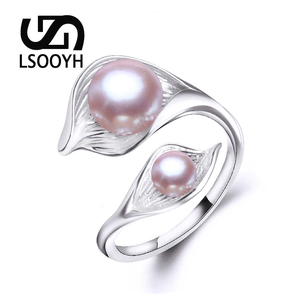 LSOOYH Кольцо с двойным жемчугом и листом, натуральный пресноводный жемчуг, серебряный цвет, регулируемое отверстие в кольце