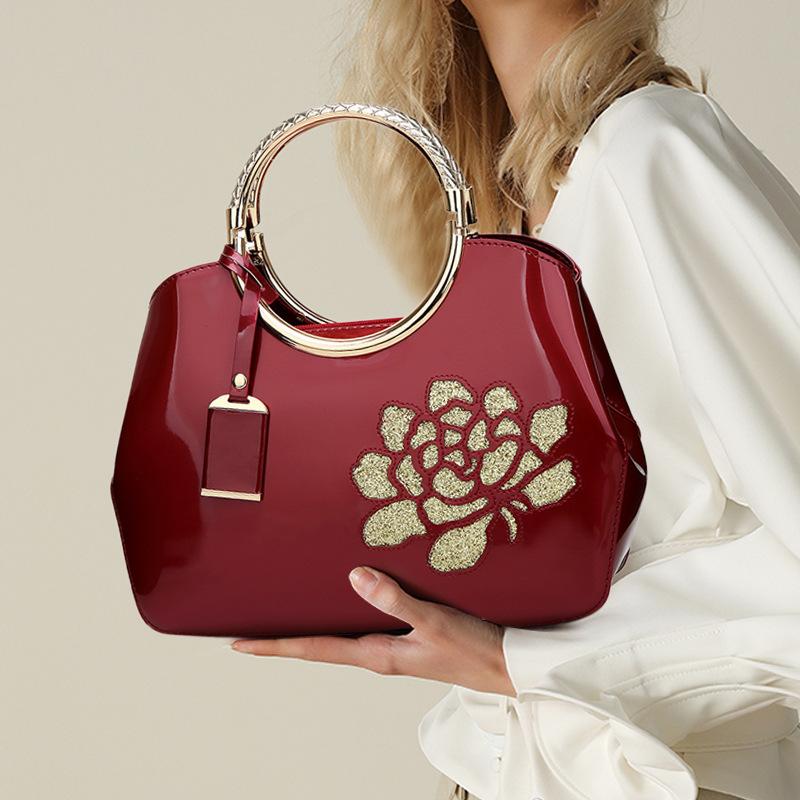 Stylish Patent Leather Tote for Women Sparkly Leather Shell Shoulder Crossbody Bag